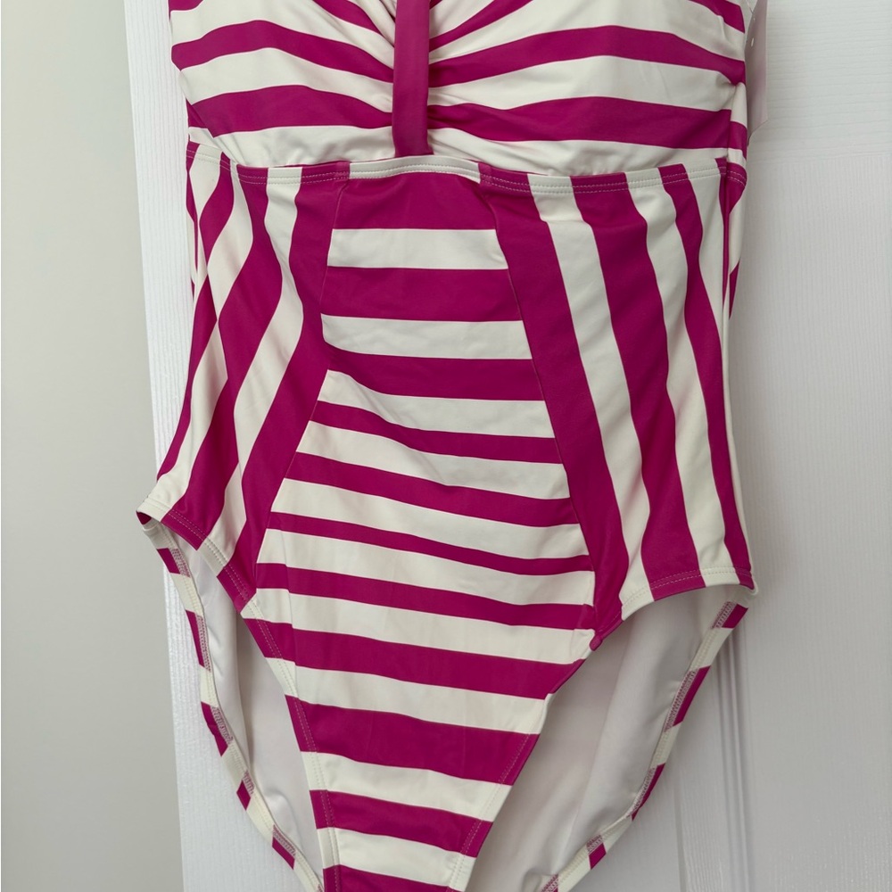 NWT Coco Reef Fuchsia and White Striped One-Piece Swimsuit